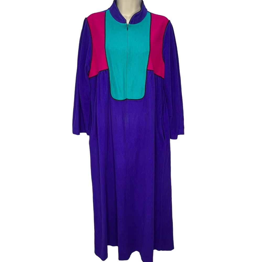 Vintage Vassarette Fleece 1/2 Zip Robe Nightgown House Coat Size L Purple Color
